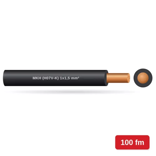 MKH (H07V-K) 1x1,5 mm2 vezeték - fekete PVC szigetelésű - 100 fm - 450/750V