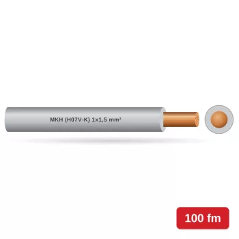   MKH (H07V-K) 1x1,5 mm2 vezeték - szürke PVC szigetelésű - 100 fm kiszerelés - sodrott réz - 450/750V
