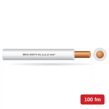 MKH (H07V-K) 1x1,5 mm2 vezeték - fehér PVC szigetelésű - 100 fm - 450/750V