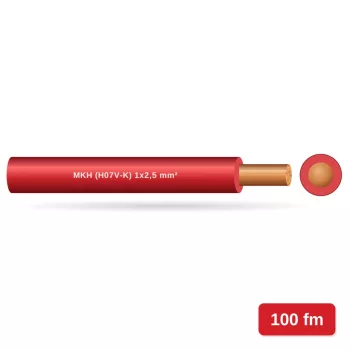 MKH (H07V-K) 1x2,5 mm2 vezeték - piros PVC szigetelésű - 100 fm - 450/750V