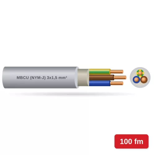 MBCU NYM-J 3x1,5 mm² kábel 100fm szürke – tömör réz, PVC, 300/500V