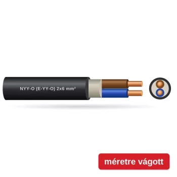 NYY-O (E-YY-O) 2x6 mm2 fekete tömör réz PVC szigetelésű 0,6/1Kv erőátviteli földkábel