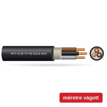 NYY-O (E-YY-O) 3x2,5 mm2 fekete tömör réz PVC szigetelésű 0,6/1Kv erőátviteli földkábel