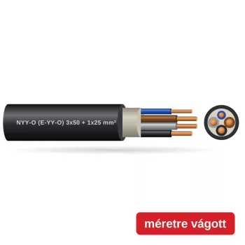 NYY-O (E-YY-O) 3x50 mm2 + 1x25 mm2 fekete sodrott réz PVC szigetelésű 0,6/1Kv erőátviteli földkábel