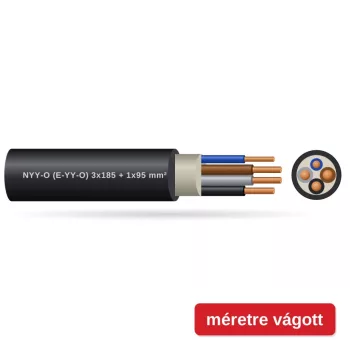 NYY-O (E-YY-O) 3x185 mm2 + 1x95 mm2 fekete sodrott réz PVC szigetelésű 0,6/1Kv erőátviteli földkábel