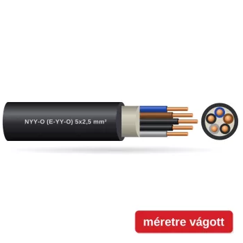NYY-O (E-YY-O) 5x2,5 mm2 fekete tömör réz PVC szigetelésű 0,6/1Kv erőátviteli földkábel