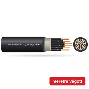 NYY-O (E-YY-O) 10x1,5 mm2 fekete tömör réz PVC szigetelésű 0,6/1Kv erőátviteli földkábel