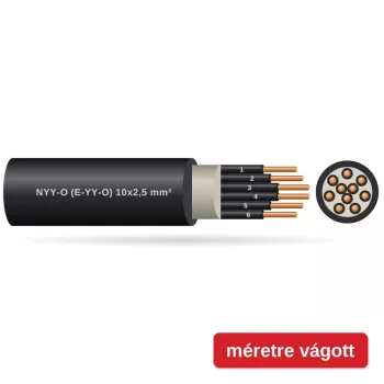 NYY-O (E-YY-O) 10x2,5 mm2 fekete tömör réz PVC szigetelésű 0,6/1Kv erőátviteli földkábel