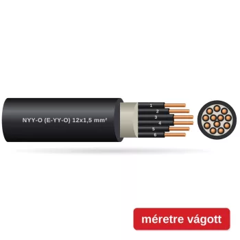 NYY-O (E-YY-O) 12x1,5 mm2 fekete tömör réz PVC szigetelésű 0,6/1Kv erőátviteli földkábel