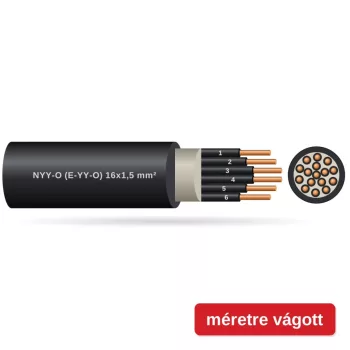NYY-O (E-YY-O) 16x1,5 mm2 fekete tömör réz PVC szigetelésű 0,6/1Kv erőátviteli földkábel