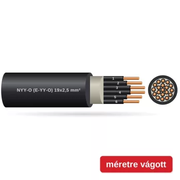 NYY-O (E-YY-O) 19x2,5 mm2 fekete tömör réz PVC szigetelésű 0,6/1Kv erőátviteli földkábel