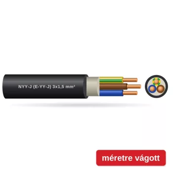 NYY-J (E-YY-J) 3x1,5 mm2 fekete tömör réz PVC szigetelésű 0,6/1Kv erőátviteli földkábel (1 fm kiszerelés)