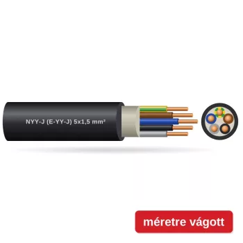 NYY-J (E-YY-J) 5x1,5 mm2 fekete tömör réz PVC szigetelésű 0,6/1Kv erőátviteli földkábel