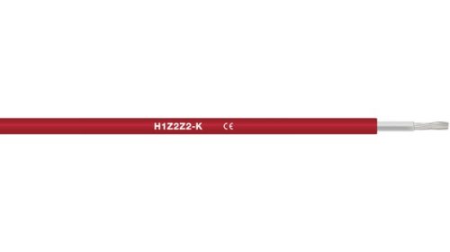 Szolár kábel (H1Z2Z2-K) 1 x 10 piros, sodrott, ónozott réz, UV álló, kültéri, halogénmentes szigetelésű kábel, fotovoltaikus/napelemes rendszerekhez (Solar kábel)