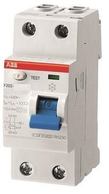 ABB F202 A S-63/1 áram-védőkapcsoló (Fi-relé), A-szelektív osztály, 2P, 63A, 1000 mA (ABB 2CSF202201R5630)