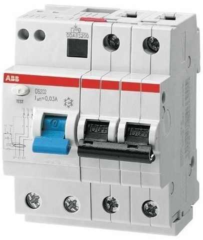 ABB 2CSR252001R1505 kismegszakítóval kombinált áramvédő kapcsoló (FI-relé), 2P, B karakterisztika, 50A, 30mA, 6kA, AC osztály (ABB DS202 AC-B50/0.03)