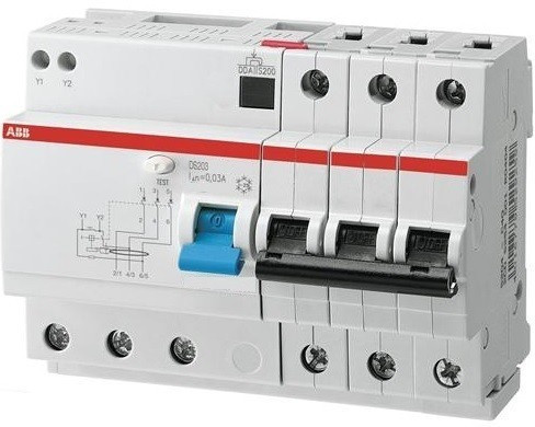 ABB 2CSR273001R1505 kismegszakítóval kombinált áramvédő kapcsoló (FI-relé), 3P, B karakterisztika, 50A, 30mA, 10kA, AC osztály (ABB DS203 M AC-B50/0.03)