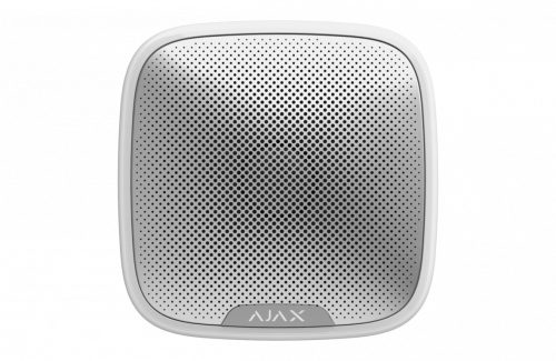 AJAX 7830.07.WH1 StreetSiren Vezeték nélküli kültéri hang-/fényjelző állítható hangerővel 85-113dB@1m LED vizuális visszajelzéssel, beépített gyorsulásérzékelős tampervédelem fehér