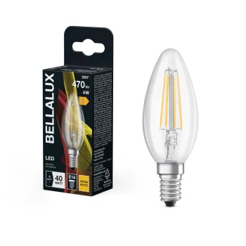 Bellalux LED izzó gyertya forma, átlátszó üveg búra, E14 foglalat, 4W, 470lm, 2700K meleg fehér