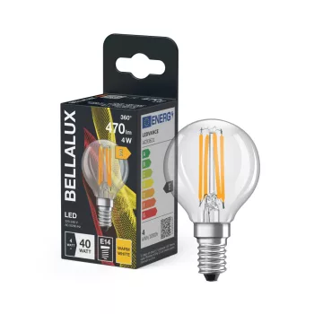 Bellalux LED kisgömb izzó, átlátszó üveg, E14 foglalat, 4W, 2700K, 470lm, meleg fehér