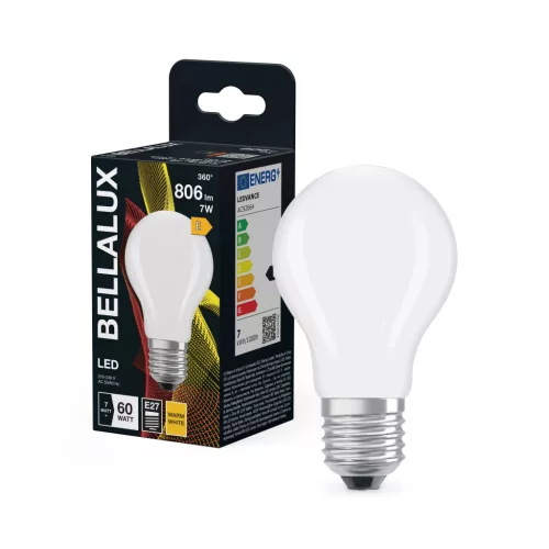 Bellalux LED izzó, körte forma, matt plasztik, E27 foglalat, 7W, 2700K, 806lm, meleg fehér