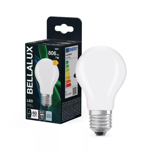 Bellalux LED izzó, körte forma, matt plasztik, E27 foglalat, 7W, 4000K, 806lm, hideg fehér