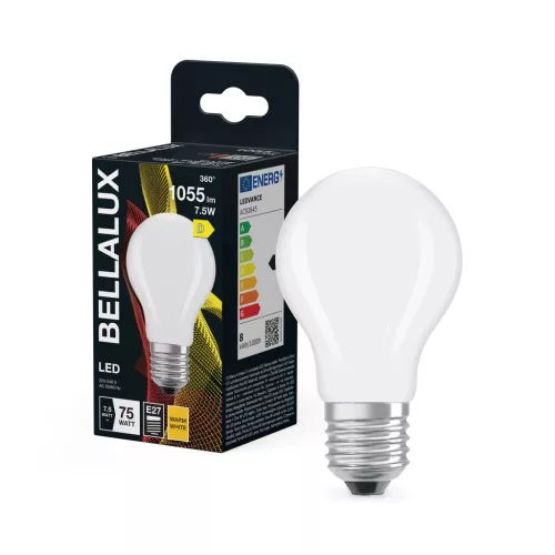 Bellalux LED izzó, körte forma, matt plasztik, E27 foglalat, 7,5W, 2700K, 1055lm, meleg fehér