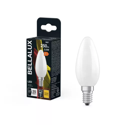 Bellalux LED izzó gyertya forma, matt plasztik búra, E14 foglalat, 2,5W, 250lm, 2700K meleg fehér