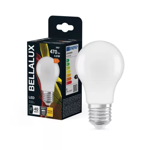 Bellalux LED izzó, körte forma, matt plasztik, E27 foglalat, 4,9W, 2700K, 470lm, meleg fehér