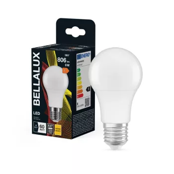 Bellalux LED izzó, körte forma, matt plasztik, E27 foglalat, 8W, 2700K, 806lm, meleg fehér