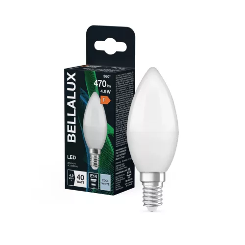 Bellalux LED izzó gyertya forma, matt plasztik búra, E14 foglalat, 4,9W, 470lm, 4000K semleges fehér