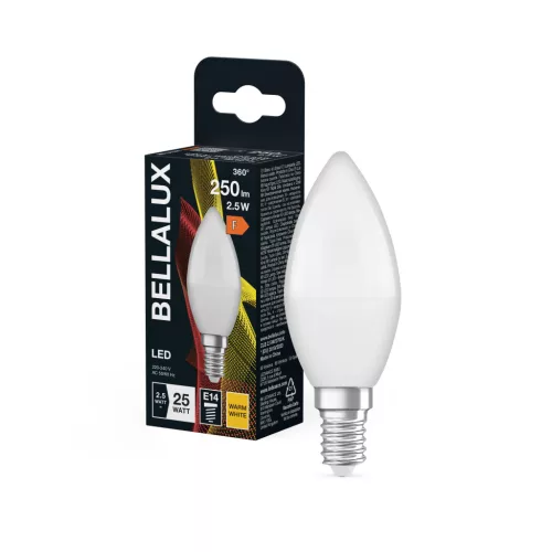 Bellalux LED izzó gyertya forma, matt plasztik búra, E14 foglalat, 2,8W, 250lm, 2700K meleg fehér