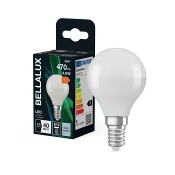 Bellalux LED kisgömb izzó, matt plasztik, E14 foglalat, 4,9W, 4000K, 470lm, hideg fehér