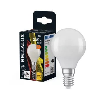 Bellalux LED kisgömb izzó, matt plasztik, E14 foglalat, 2,5W, 2700K, 250lm, meleg fehér, 150°