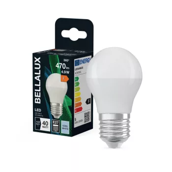 Bellalux LED kisgömb izzó, matt plasztik, E27 foglalat, 4,9W, 4000K, 470lm, hideg fehér