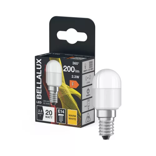 Bellalux T26 LED hűtőszekrény világító izzó, matt búra, E14 foglalat, 2,3W, 200lm, 2700K meleg fehér