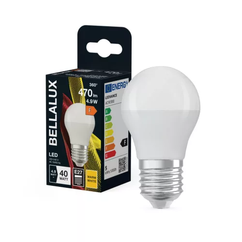 Bellalux LED kisgömb izzó, matt plasztik, E27 foglalat, 4,9W, 2700K, 470lm, meleg fehér