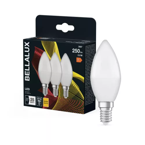 Bellalux LED izzó gyertya forma, matt búra, E14 foglalat, 2,8W, 250lm, 2700K meleg fehér 3db