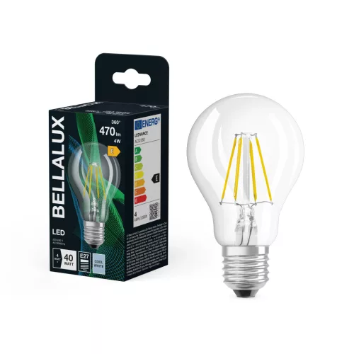 Bellalux LED izzó, classic forma, átlátszó üveg búra, E27 foglalat, 4W, 470lm, 4000K semleges fehér
