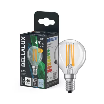 Bellalux LED kisgömb izzó, átlátszó üveg, E14 foglalat, 4W, 4000K, 470lm, hideg fehér