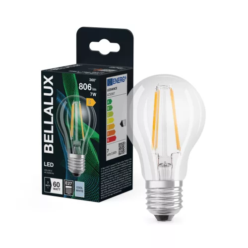 Bellalux LED izzó, classic forma, átlátszó üveg búra, E27 foglalat, 7W, 806lm, 4000K semleges fehér