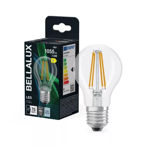 Bellalux LED izzó, classic forma, üveg búra, E27 foglalat, 7,5W, 1055lm, 4000K semleges fehér