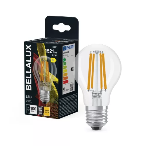 Bellalux LED izzó, classic forma, átlátszó üveg búra, E27 foglalat, 11W, 1521lm, 2700K meleg fehér