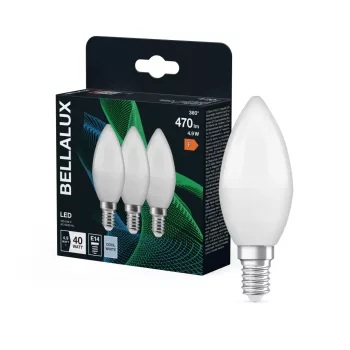 Bellalux LED izzó gyertya forma, matt búra, E14 foglalat, 4,9W, 470lm, 4000K semleges fehér 3db
