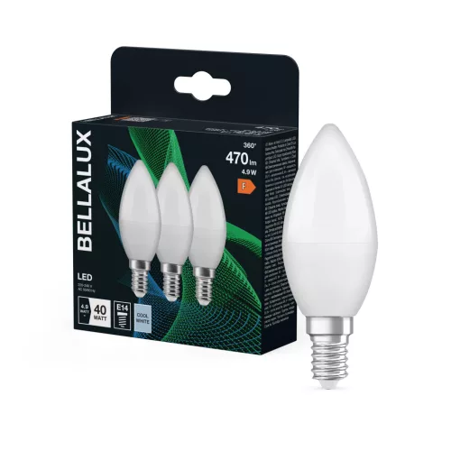 Bellalux LED izzó gyertya forma, matt búra, E14 foglalat, 4,9W, 470lm, 4000K semleges fehér 3db