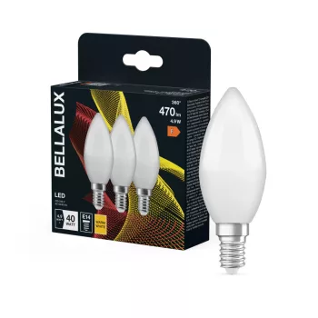 Bellalux LED izzó gyertya forma, matt búra, E14 foglalat, 4,9W, 470lm, 2700K meleg fehér 3db