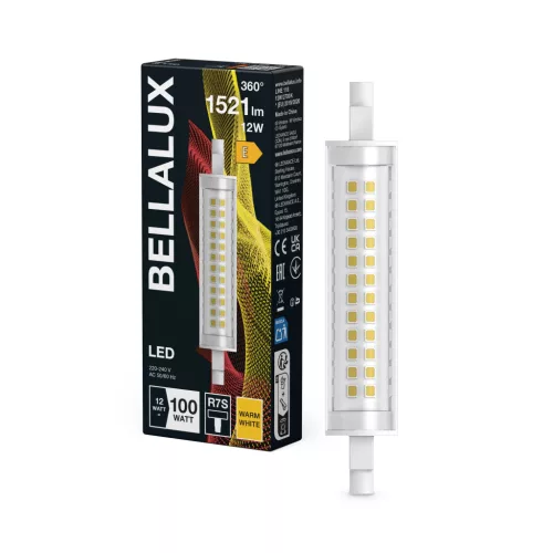 Bellalux LED fénycső, R7s foglalat, 12W, 2700K, 1521lm, meleg fehér, 118mm, energiatakarékos
