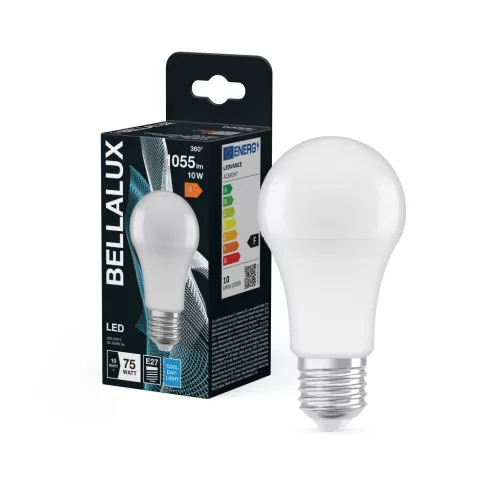 Bellalux LED izzó, körte forma, matt plasztik, E27 foglalat, 10W, 6500K, 1055lm, hideg fehér
