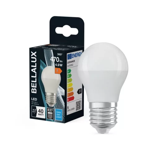 Bellalux LED kisgömb izzó, matt plasztik, E27 foglalat, 4,9W, 6500K, 470lm, hideg fehér