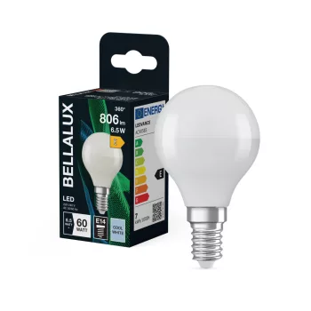 Bellalux LED kisgömb izzó, matt plasztik, E14 foglalat, 6,5W, 4000K, 806lm, hideg fehér